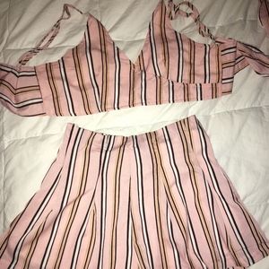 Two Piece Festival Striped Cropped Tie Cami/Shorts